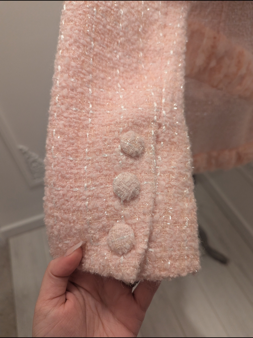 Lacemade Women’s Pink Tweed Jacket - Soft Pastel Cropped Coat - Picture 4 of 6